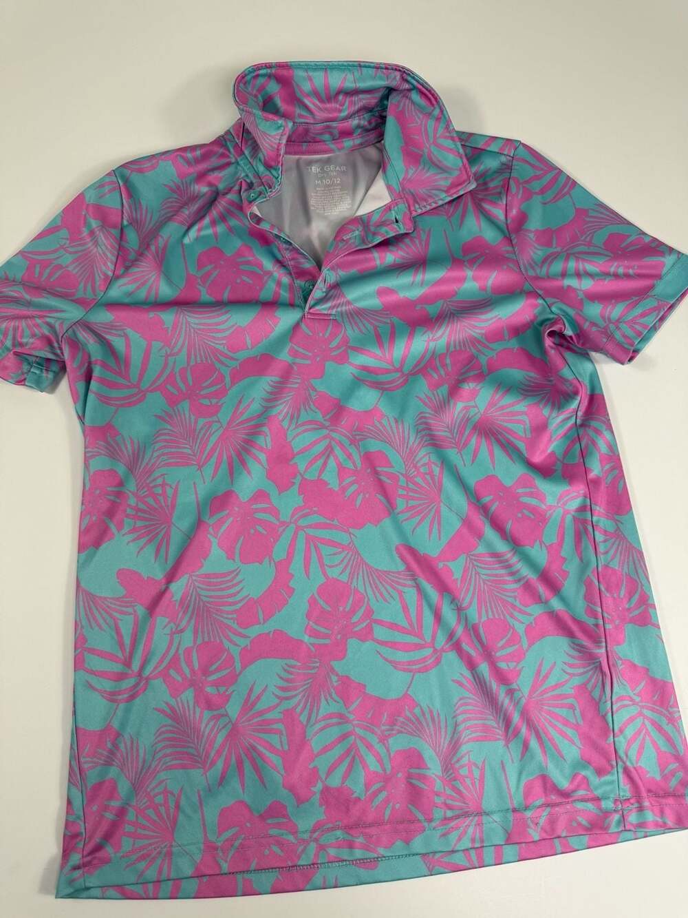 Tek Gear Kids Dry Tek Tropical Palm Leaf Print Golf Polo